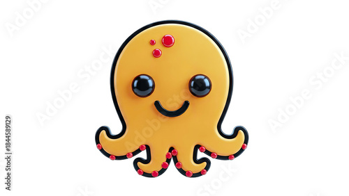Cute Cartoon Octopus Smiling on White Background