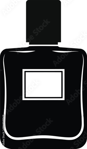 Perfume bottle black silhouette illustration elegant fragrance container design element luxury cosmetic product packaging beauty fashion aroma template on transparent background