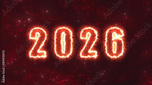 2026 New Year made of fire numbers