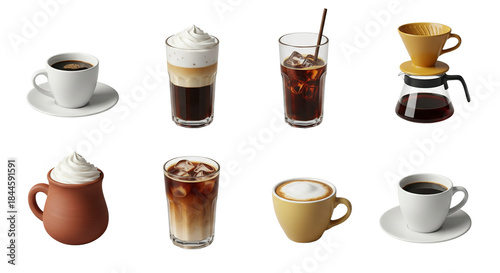 Wallpaper Mural Assortment of coffee drinks and brewing equipment on black background Torontodigital.ca