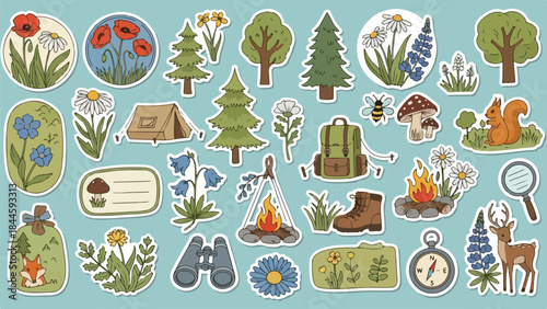 Collection of Nature and Wildlife Elements with Trees, Animals, and Outdoor Items for Forest and Adventure Themes.