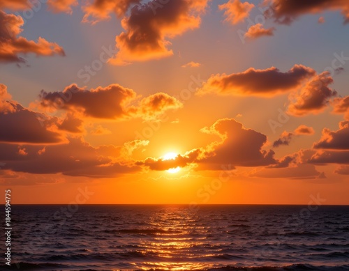 Breathtaking Sunset Over the Ocean with Vibrant Clouds and Reflections Illuminating the Water