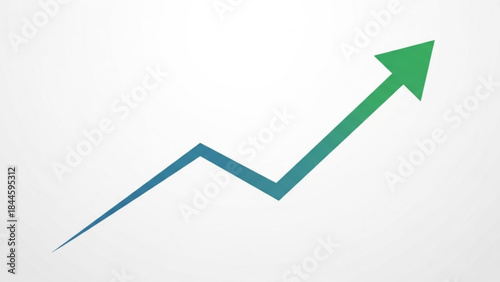 A green arrow pointing upwards on a gradient background with a blue line graph