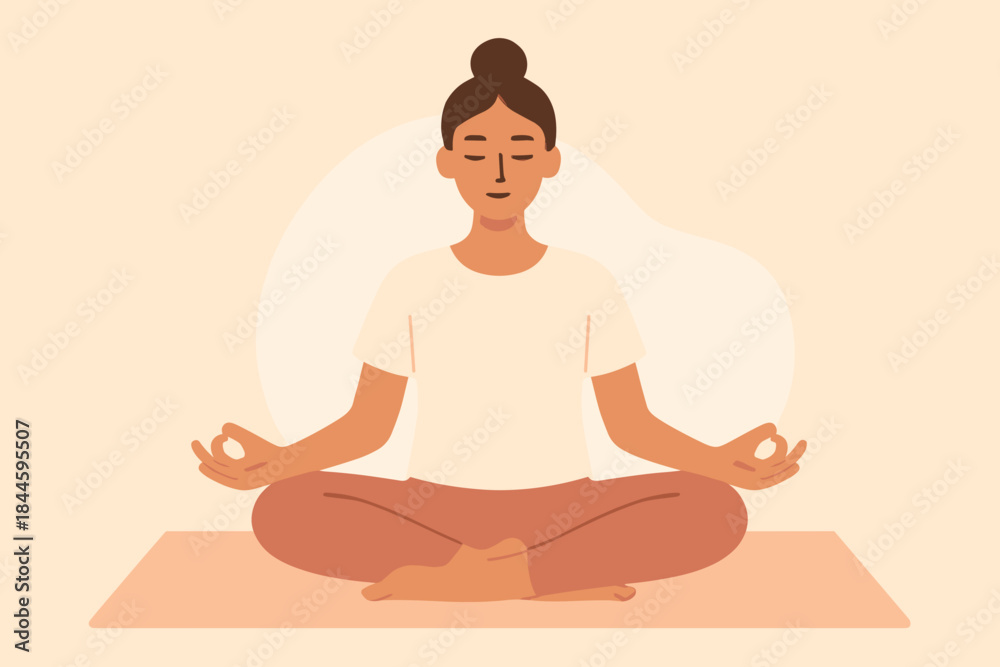 custom made wallpaper toronto digitalCalm Woman in Light Orange Outfit Meditating in Lotus Pose on Yoga Mat with Eyes Closed and Peaceful Expression Gentle Indoor Lighting Subtle Abstract Background Representing Serenity