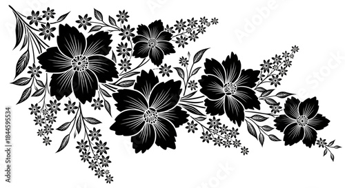 Elegant Black and White Floral Swag Design for Textile Printing Wedding Invitation Decor