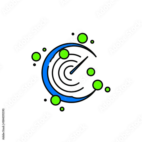 Digital radar icon with signal detection, tracking, and data points. Modern network and technology concept vector illustration.