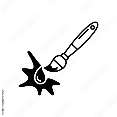 Creative Paintbrush Icon with Black Paint Splatter and Drop. Artistic Tool, Drawing, Painting, Design, Art Supply Symbol.