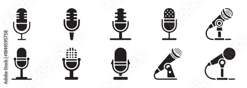 Set of various microphone icons in a flat style, vector illustration for broadcasting and studio recording