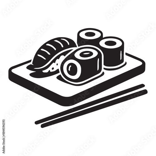 Sushi rolls and nigiri with chopsticks on plate japanese fast food vector