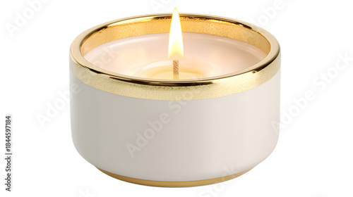 Elegant Cream and Gold Candle, isolated on transparent background