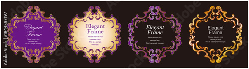 ゴールド装飾が映える高級ラグジュアリー、クラシックフレーム、イラスト、ゴールド、パープル