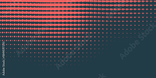 Vector Halftone Pattern Smooth Curved Border Red Blue Abstract Background. Dots Rounded Squares Blurry Pattern Pop Art Design Texture.