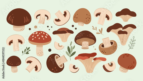 assorted creative mushroom illustrations diverse edible fungi collection
