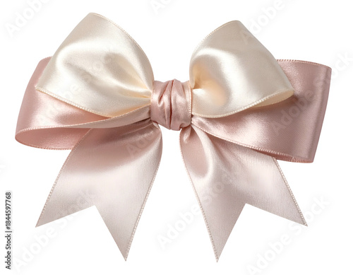 Close-up of a two-toned satin bow with elegant, folded loops and flowing tails
