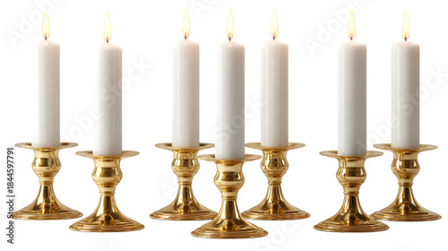 Lit Golden Candlesticks, isolated on transparent background