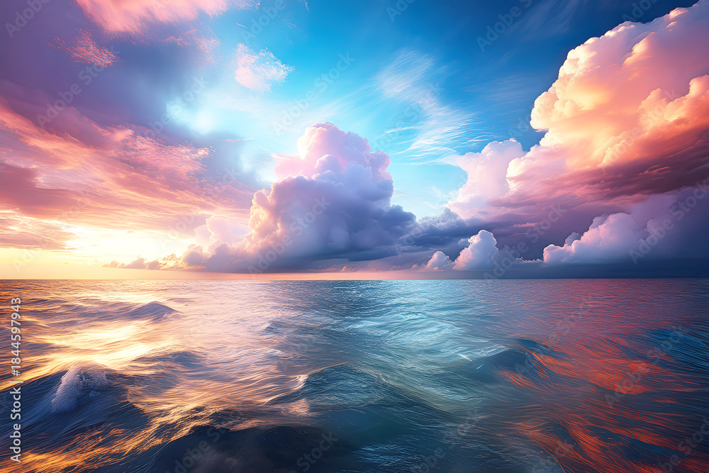 Fototapeta premium Dramatic Sunset Clouds Over Ocean with Rolling Waves