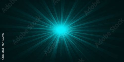 An abstract blue light burst with rays of energy shines like a distant star explosion in the space sky
