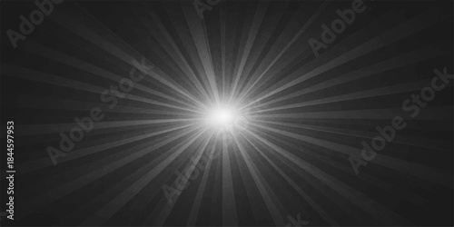 Abstract blue light burst with glowing rays illuminating a dark space sky backdrop