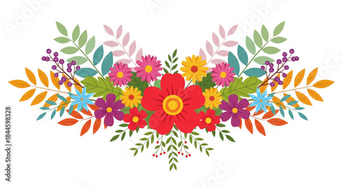 Vibrant Flower Arrangement Border Graphic Design Element for Wedding Invitation and Web Header Decoration