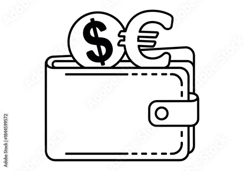 Wallet with dollar and euro coins currency exchange financial planning personal finance saving
