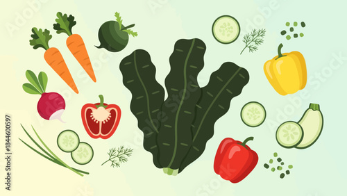 Vibrant Fresh Vegetables and Herbs Assortment Illustrating Healthy Produce for