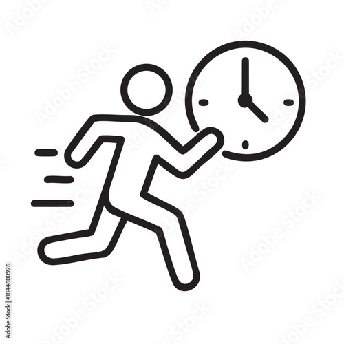 A stylized illustration depicts a person running while carrying a clock symbolizing the pressure of time