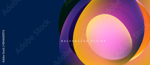 Abstract colorful layers create dynamic visual effect. Gradient hues blend, forming circular shapes, modern design element.