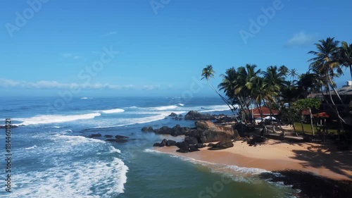 Beautiful aerial view of a tropical beach near Unawatuna, Sri Lanka