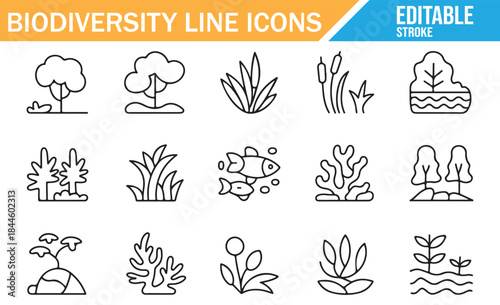 Forest and ocean life line icon pack.