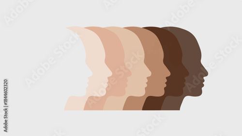 Human Head Profiles with Diverse Skin Tones Gradient Vector Illustration