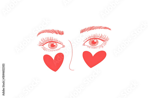 heart eyes love face portrait girl. Vector Illustration