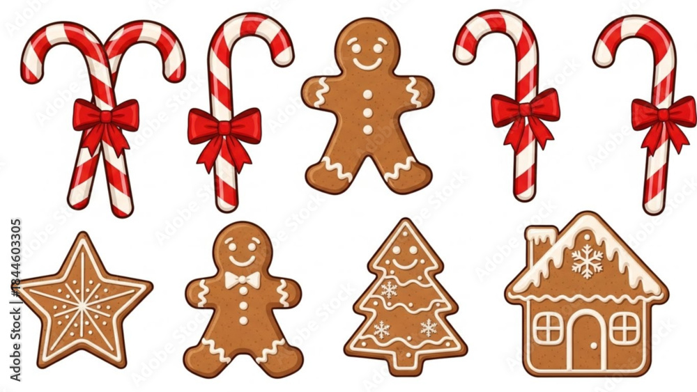Naklejka premium A set of festive holiday cookies and candy canes on for christmas decoration