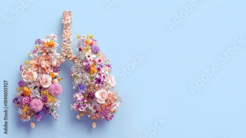 Lungs made of flowers on a blue background show nature and health connection