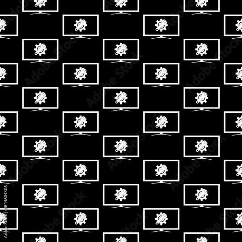 Computer upgrade, system update pc repair seamless pattern isolated on black background