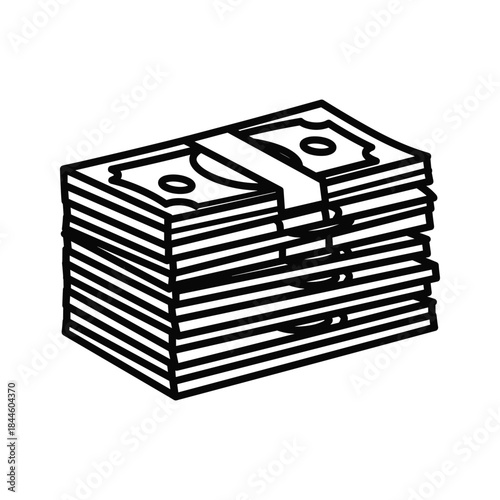 Stack of banknotes bundled together with a simple design