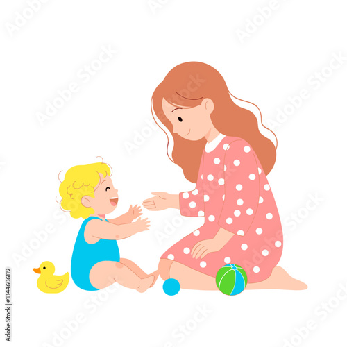 Young girl playing joyfully with her younger sibling in a playful setting