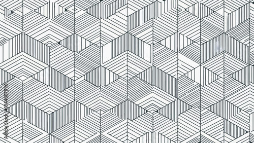 Seamless Abstract Geometric Pattern Background with Striped Cubes. Modern Line Art Design.