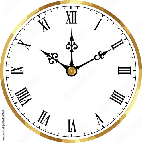 Vintage Style Clock Face Vector Illustration with Ornate Hands and Roman Numerals, Symbolizing Time, Deadline, and Classic Design