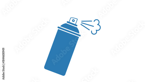 A blue paint roller and a blue paint brush are isolated on a white background with a red plastic butane lighter equipment to ignite a flammable blue flame