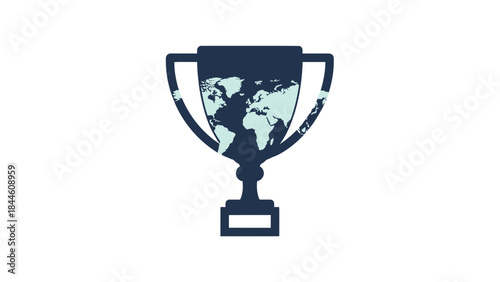 A shiny 3d silver trophy cup icon with a victory ribbon isolated on white as a metal prize symbol for the first place champion and competition winner success achievement