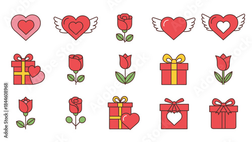 Vector illustration of a red 3d gift box set with bows for Christmas holiday celebration and birthday surprise presents icon design