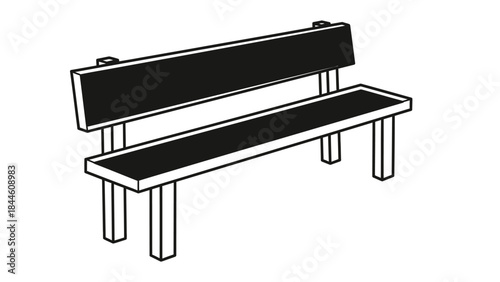 Vector illustration of black and white piano keys isolated on a white background featuring a brown wooden bench design for an interior furniture object