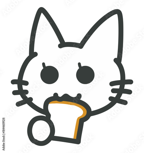 食パンを美味しそうに食べるかわいい白猫のイラスト