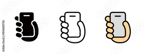 Icon of a hand holding a smartphone, icon representing social media and contact