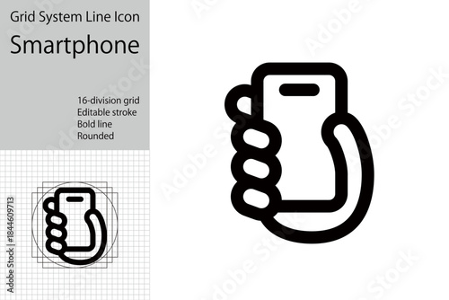 Icon of a hand holding a smartphone, icon representing social media and contact
