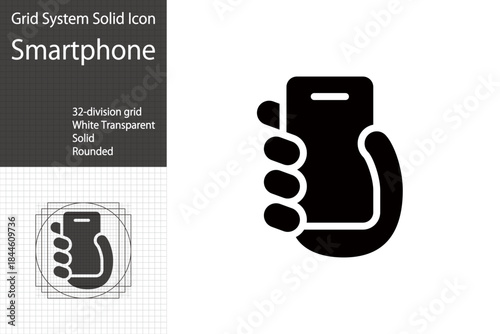 Icon of a hand holding a smartphone, icon representing social media and contact