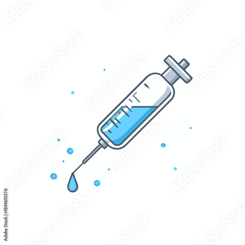 A detailed illustration of a medical syringe with blue liquid