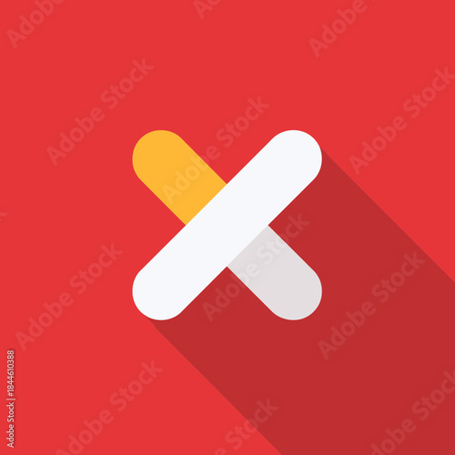 A flat styled cross mark icon on a red background