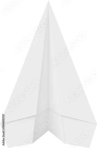 Realistic handmade paper plane 3d vector icon, white paper sheet folded into airplane shape, origami aircraft, kids game