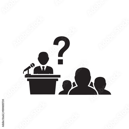 Public Speaker Facing Audience Questions Silhouette Vector Illustration